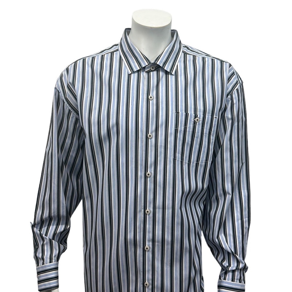 Tommy Bahama Blue White Stripe Men's Long Sleeve Dress Business Shirt Size 2XL
